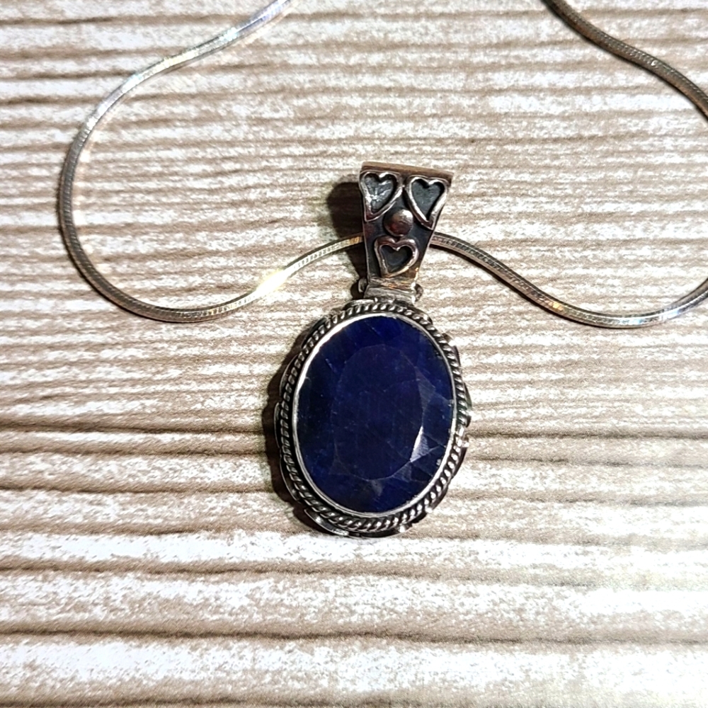 21mm Lapis Oxidized Silver Swing Pendant and 20in Itaor Silver Round Snake Chain